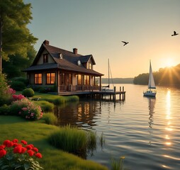 Fototapeta premium house on the lake small house design