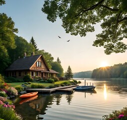 Obraz premium house on the lake small house design