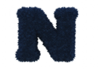 A fluffy, dark blue letter n isolated on a transparent background