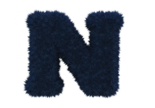 A fluffy, dark blue letter n isolated on a transparent background