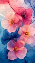 Obraz premium Floral Abstract with Pink and Blue Transparent Flowers
