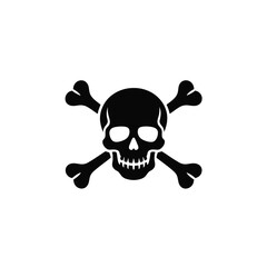 Black skull and crossbones silhouette isolated on white background