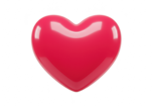 A glossy pink heart symbol isolated on a plain transparent background