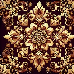 Seamless Golden Arabic Ornament &ndash; Deep Maroon Floral Design.