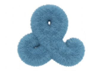 A fluffy, soft blue ampersand symbol isolated on a plain transparent background