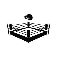 Boxing ring with glove silhouette isolated on white background