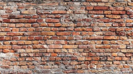 Fototapeta premium A close view of a brick wall highlights the rich textures and colors of the bricks. The sunlight casts shadows, enhancing the weathered look. This wall exemplifies rustic architecture.