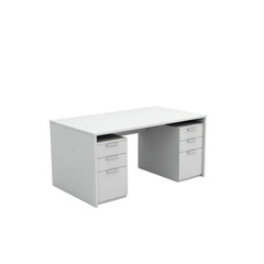 White office desk with drawers.