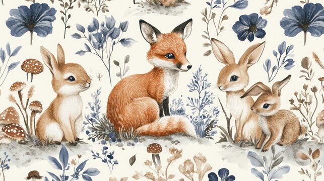Fototapeta Forest Animals Pattern