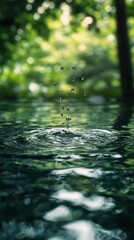Fototapeta premium Water Droplets Falling Creating Ripples in Pond Surface Nature