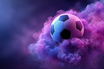 Naklejka premium Colorful smoke envelops football creating a vibrant atmosphere against a clean background