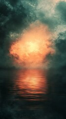 Fototapeta premium Orange Sky Reflection on Water with Moody Cloudscape