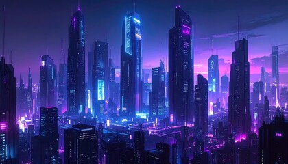 Fototapeta premium Futuristic cityscape at night with vibrant neon lights