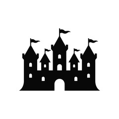 Black silhouette of a fairytale castle isolated on white background silhouette