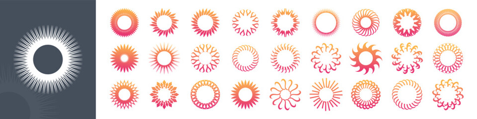 Sun icons vector isolated. Shine sun set. Sunshine vector illustration