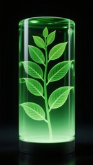 Glowing Green Plant in a Transparent Cylinder