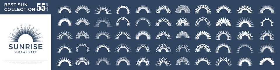 Sun icon set logo design . Elements for design. Sunshine, Sunset vector illustration.