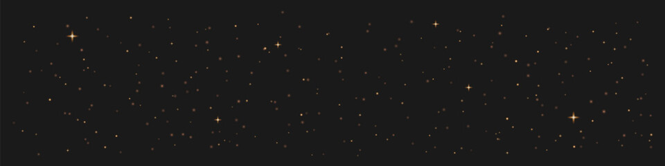 Christmas background of shining dust. Glowing confetti light and glitter texture. Festive sparkling gold dust. Holiday powder for cards, invitations, banners, advertising. Shimmering Festive Designs