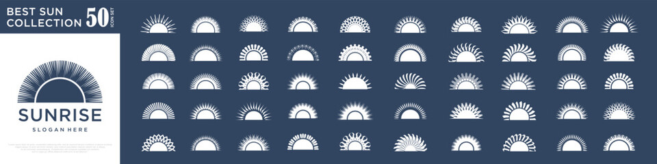 Sun icon set logo design . Elements for design. Sunshine, Sunset vector illustration.