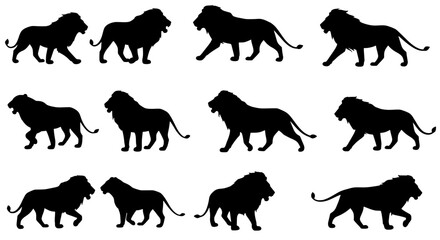 Lion Silhouette Collection: A majestic set of lion silhouettes, exuding strength and grace, perfect for artistic and design applications.