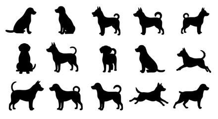 Dog Silhouettes Collection: A collection of diverse dog silhouettes. Showcasing varied poses and breeds, offering a versatile visual resource for diverse design concepts.