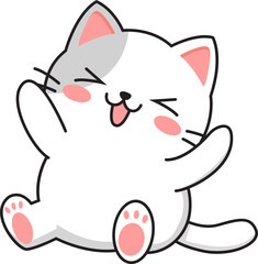 Cute White and Gray Kitten Cartoon Illustration