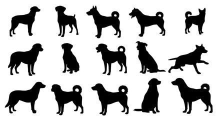 Dogs Silhouettes: A collection of striking silhouettes showcasing the elegant forms of diverse dog breeds, each captured in a moment of poised perfection.