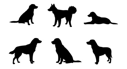 Silhouette dogs collection: A collection of various dogs silhouette, perfect for creative projects and designs. Silhouette shows dogs standing, laying, or sitting