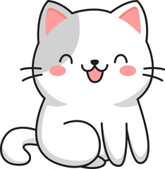 Cute White and Gray Kitten Cartoon Illustration