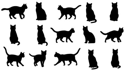 Black Cat Silhouettes: A set of multiple black cat silhouettes in various postures, offering a versatile visual for design and branding.