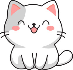 Cute White and Gray Kitten Cartoon Illustration