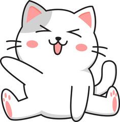 Cute White and Gray Kitten Cartoon Illustration
