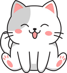 Cute White and Gray Kitten Cartoon Illustration