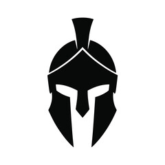 Black spartan helmet silhouette isolated on white background