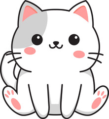 Cute White and Gray Kitten Cartoon Illustration