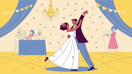 bride and groom in wedding dress