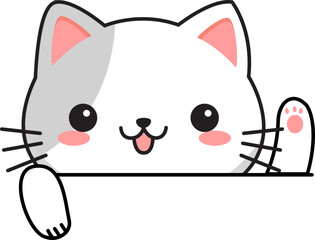 Cute White and Gray Kitten waving hand Illustration