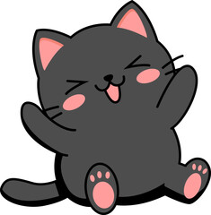 Cute Kawaii Black Cat Cartoon Illustration