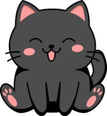 Cute Kawaii Black Cat Cartoon Illustration
