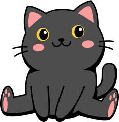 Cute Kawaii Black Cat Cartoon Illustration
