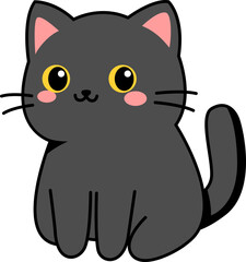 Cute Kawaii Black Cat Cartoon Illustration