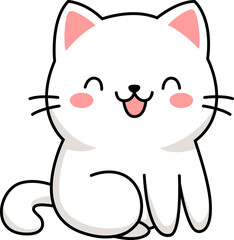 Cute Kawaii White Kitten Cartoon Illustration