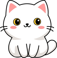Cute Kawaii White Kitten Cartoon Illustration
