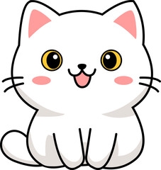 Cute Kawaii White Kitten Cartoon Illustration