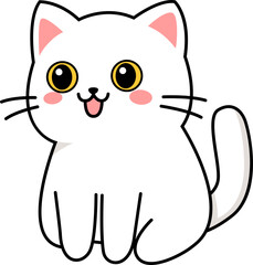 Cute Kawaii White Kitten sitting Illustration