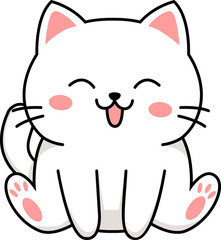 Cute Kawaii White Kitten Cartoon Illustration