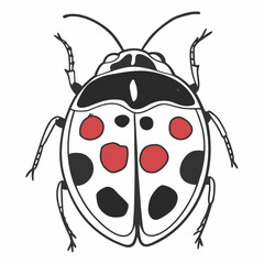 Vector art of a hand drawn ladybug vector illustration with red and black spots on a white background