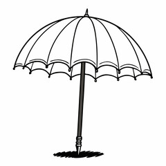 Vector art of a classic umbrella with a curved handle provides protection from the rain and sun on a bright day