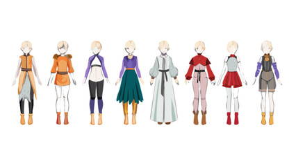 Explore diverse fashion design sketches showcasing unique clothing styles and garment concepts for inspiration