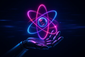 Science, technology, Machine learning, Hand of robot touch a data science and big data exchange on network connection, Era transition, Innovative and Deep learning of Artificial intelligence.